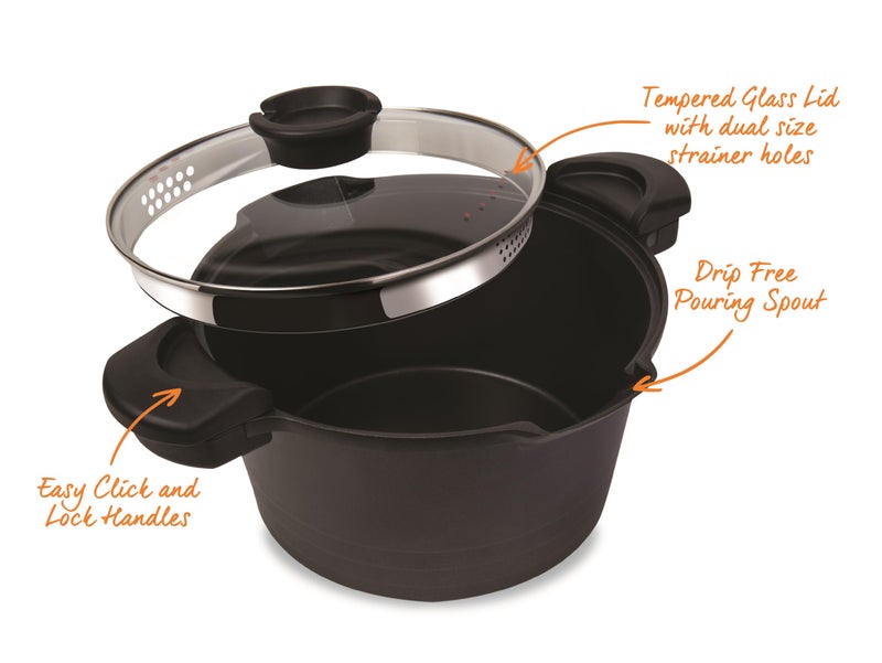 Master Pan MasterPan 5 QT. Non-Stick Stock Nâ€™ Pasta Pot w/Locking Handles and Easy Pour Strainer, 9â€ - Image 4